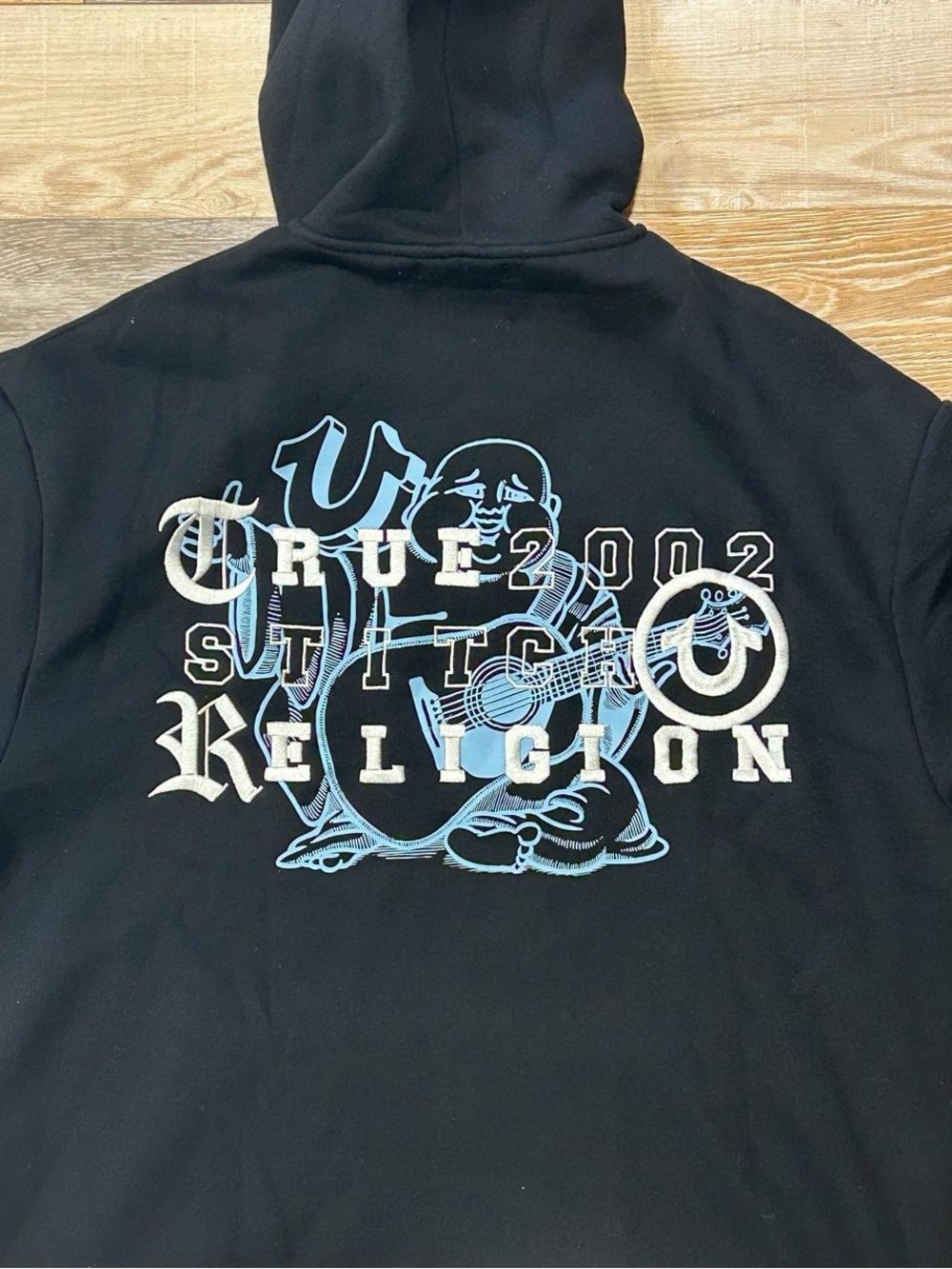True Religion Men’s Black Graphic Hoodie - Buddha Guitar Logo